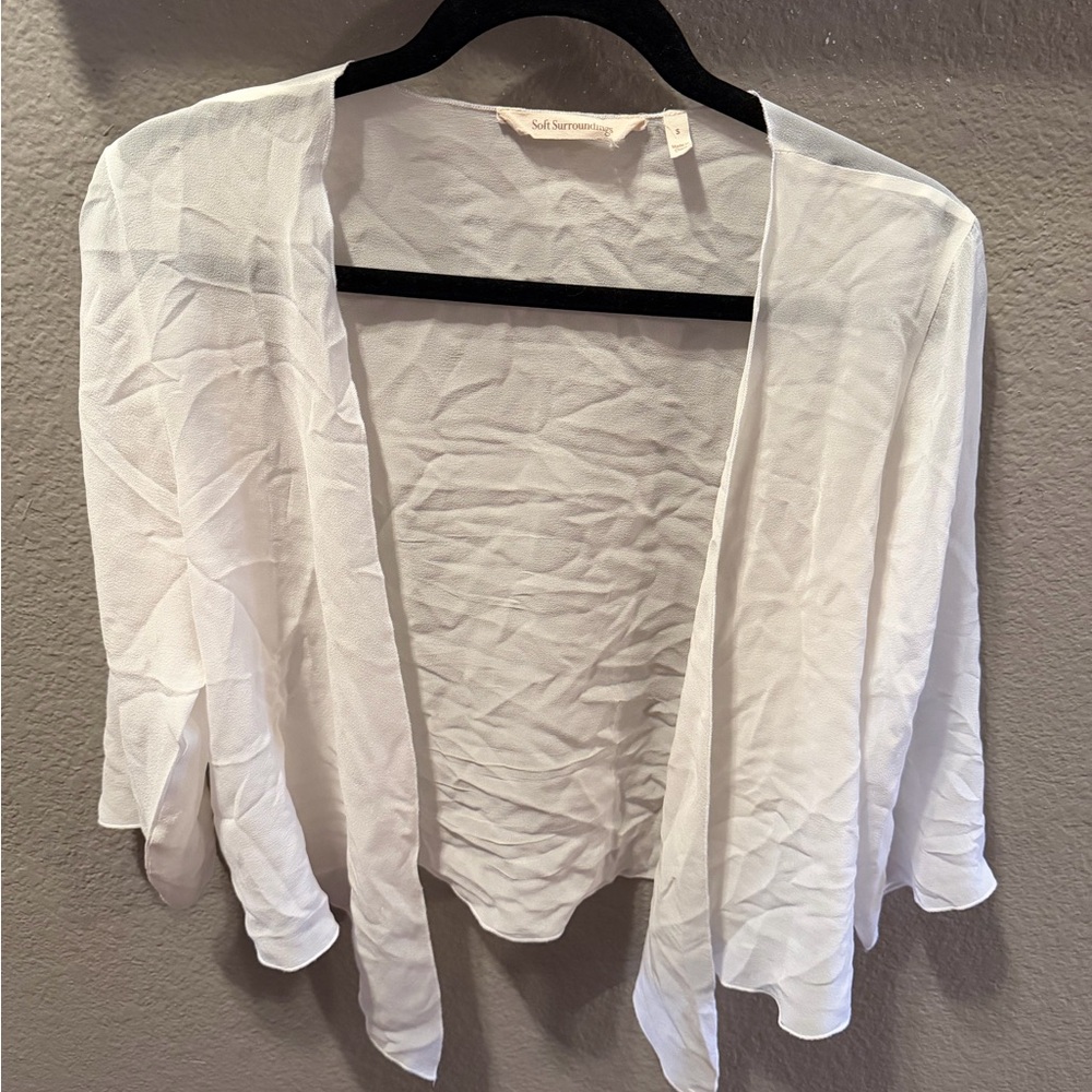 Soft Surroundings 100% Silk Sheer Open Front Cardigan Shrug White Size Small